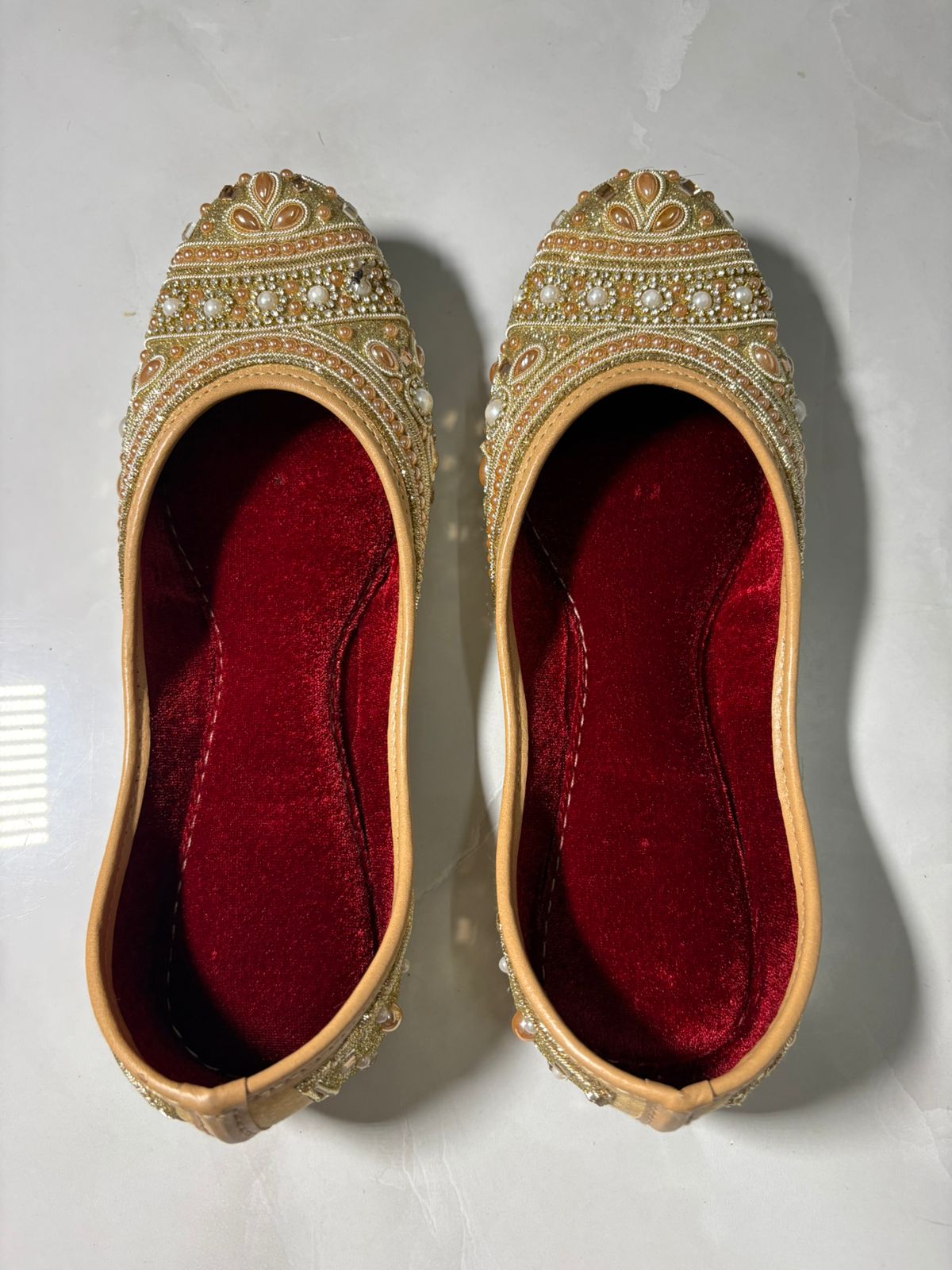 Golden Pearl Embellished Bridal Juttis