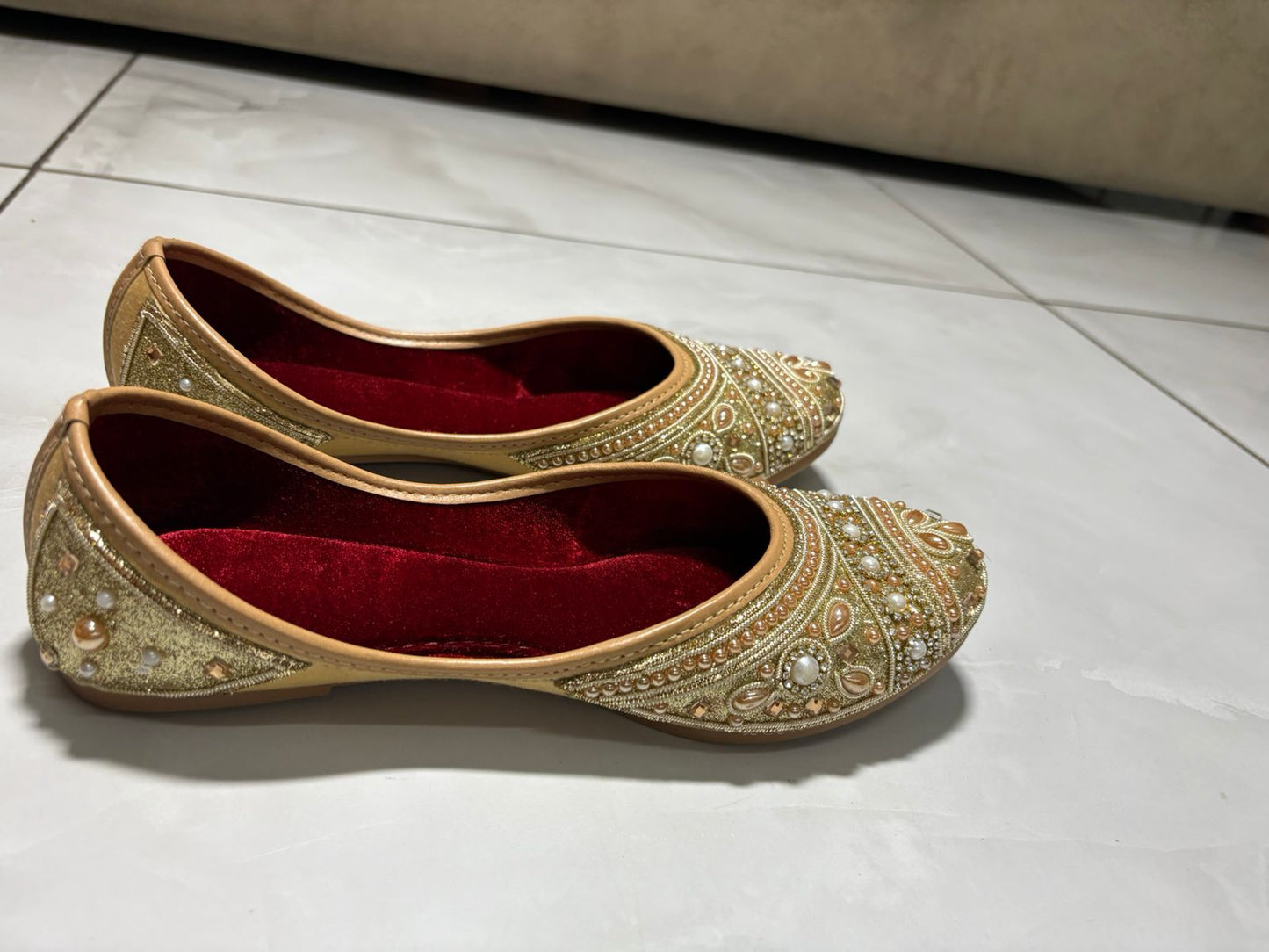Golden Pearl Embellished Bridal Juttis