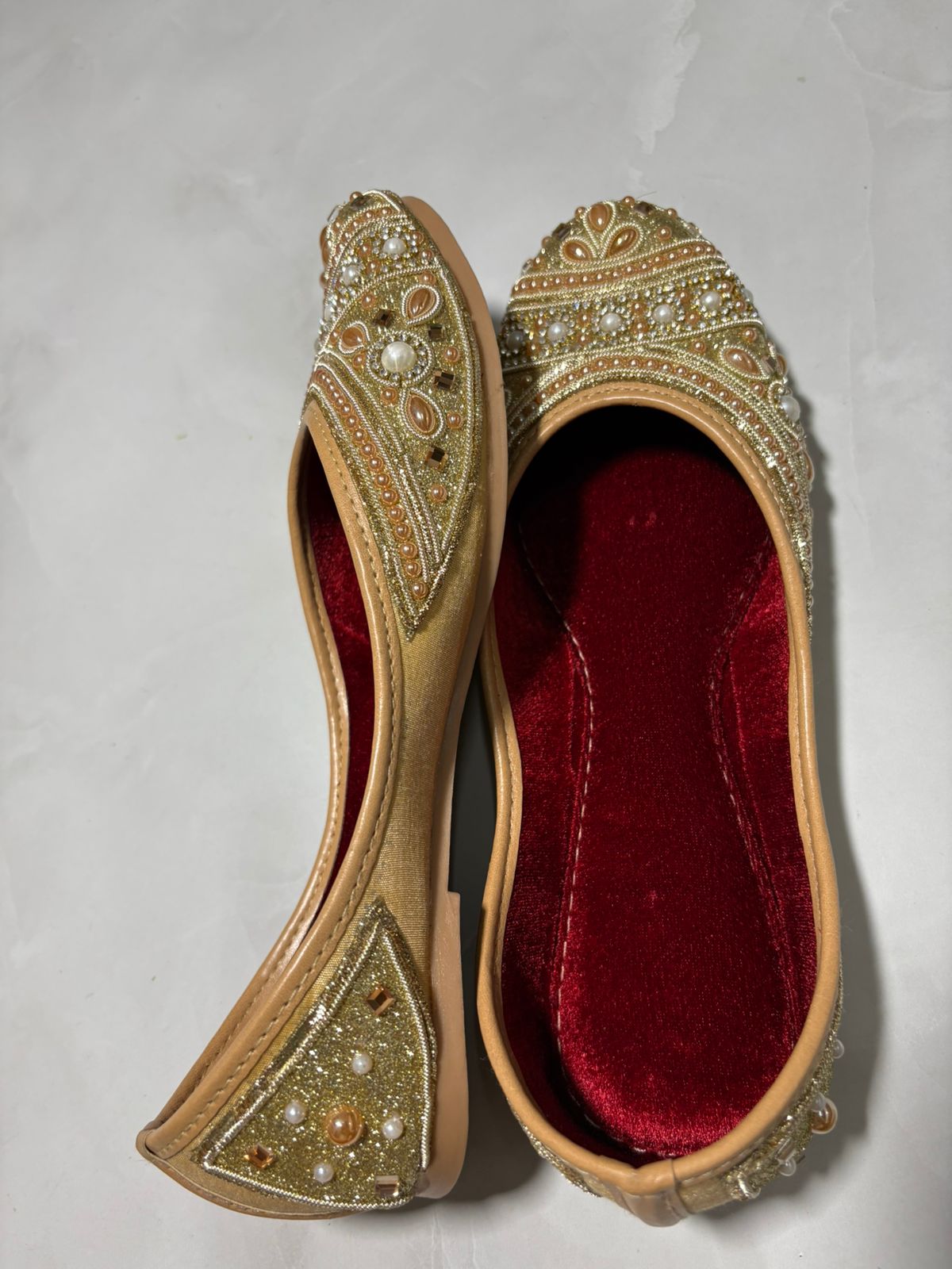 Golden Pearl Embellished Bridal Juttis