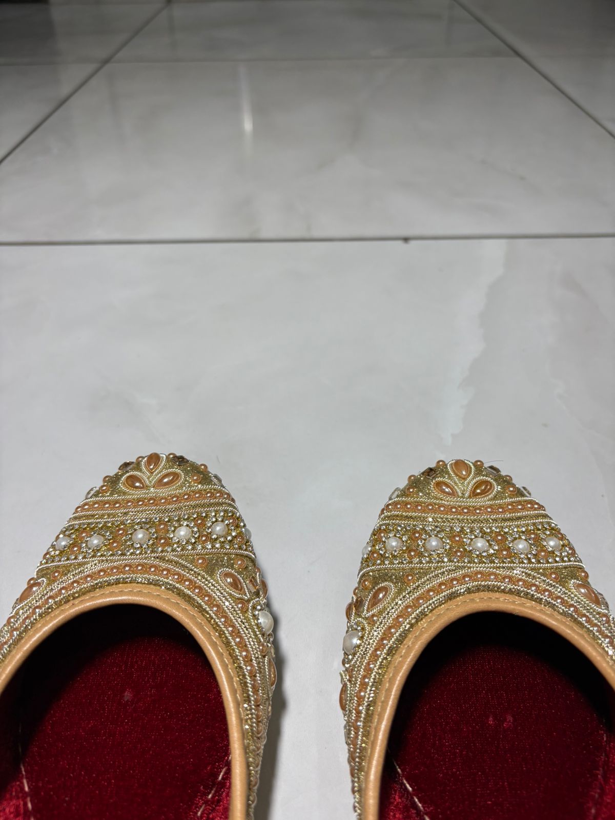 Golden Pearl Embellished Bridal Juttis