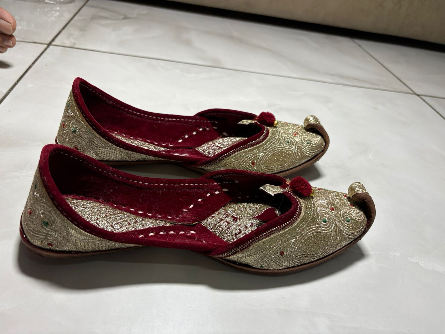 Regal Maroon & Gold Embroidered Mojaris for Men
