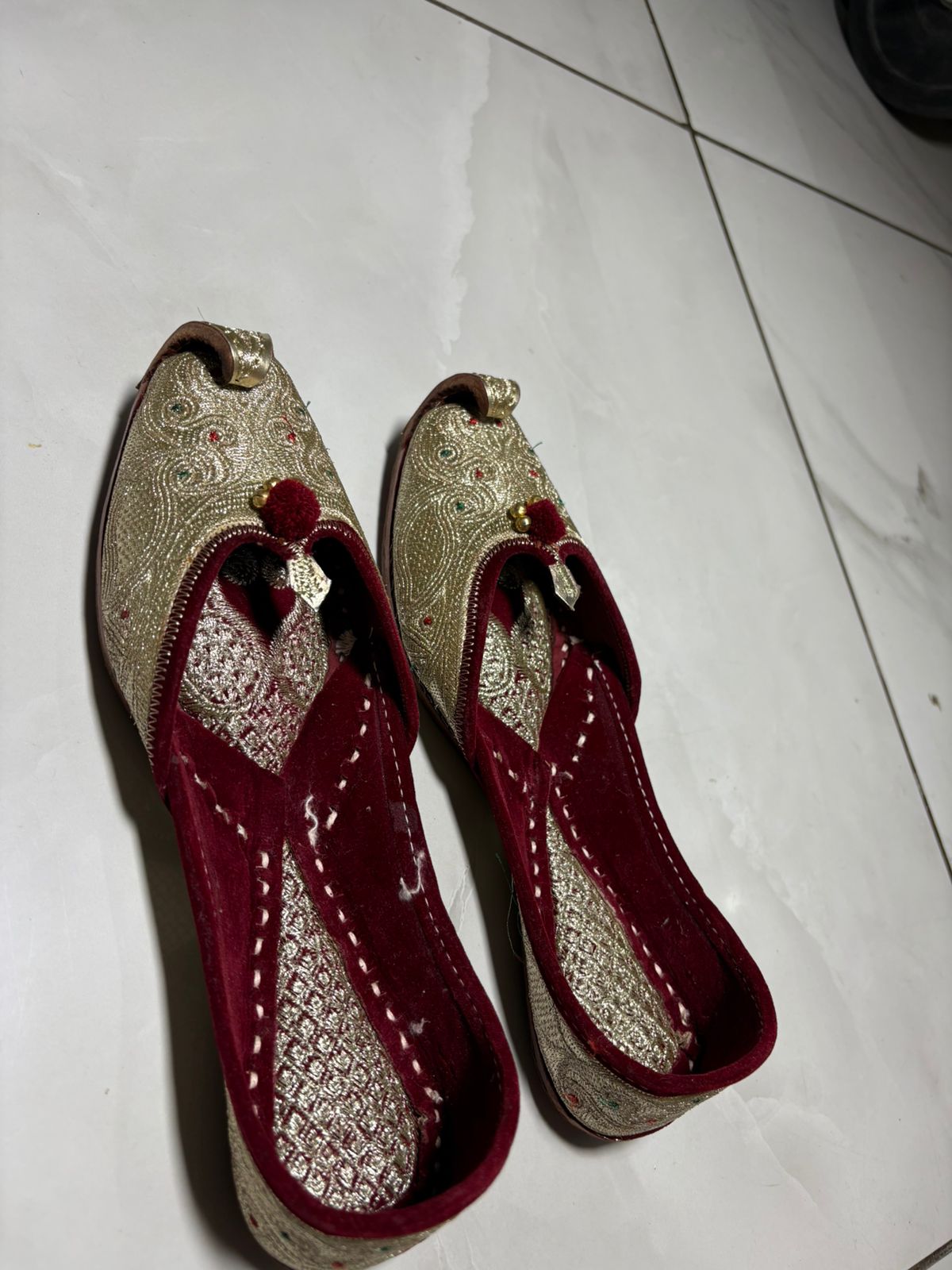 Regal Maroon & Gold Embroidered Mojaris for Men