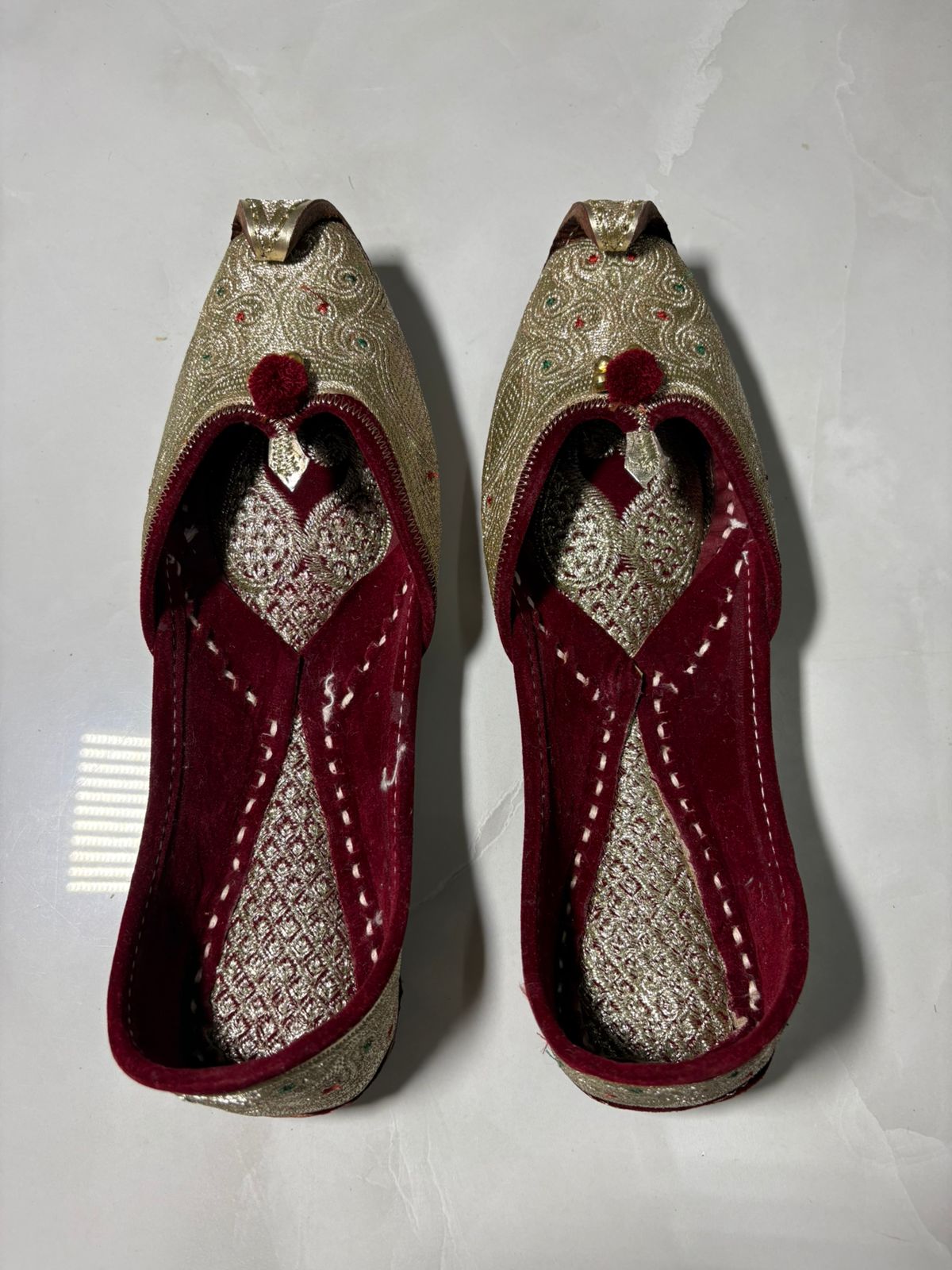 Regal Maroon & Gold Embroidered Mojaris for Men
