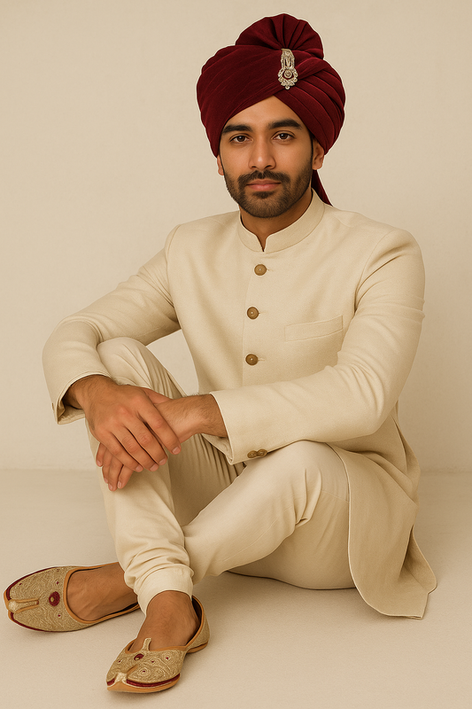 Regal Maroon & Gold Embroidered Mojaris for Men